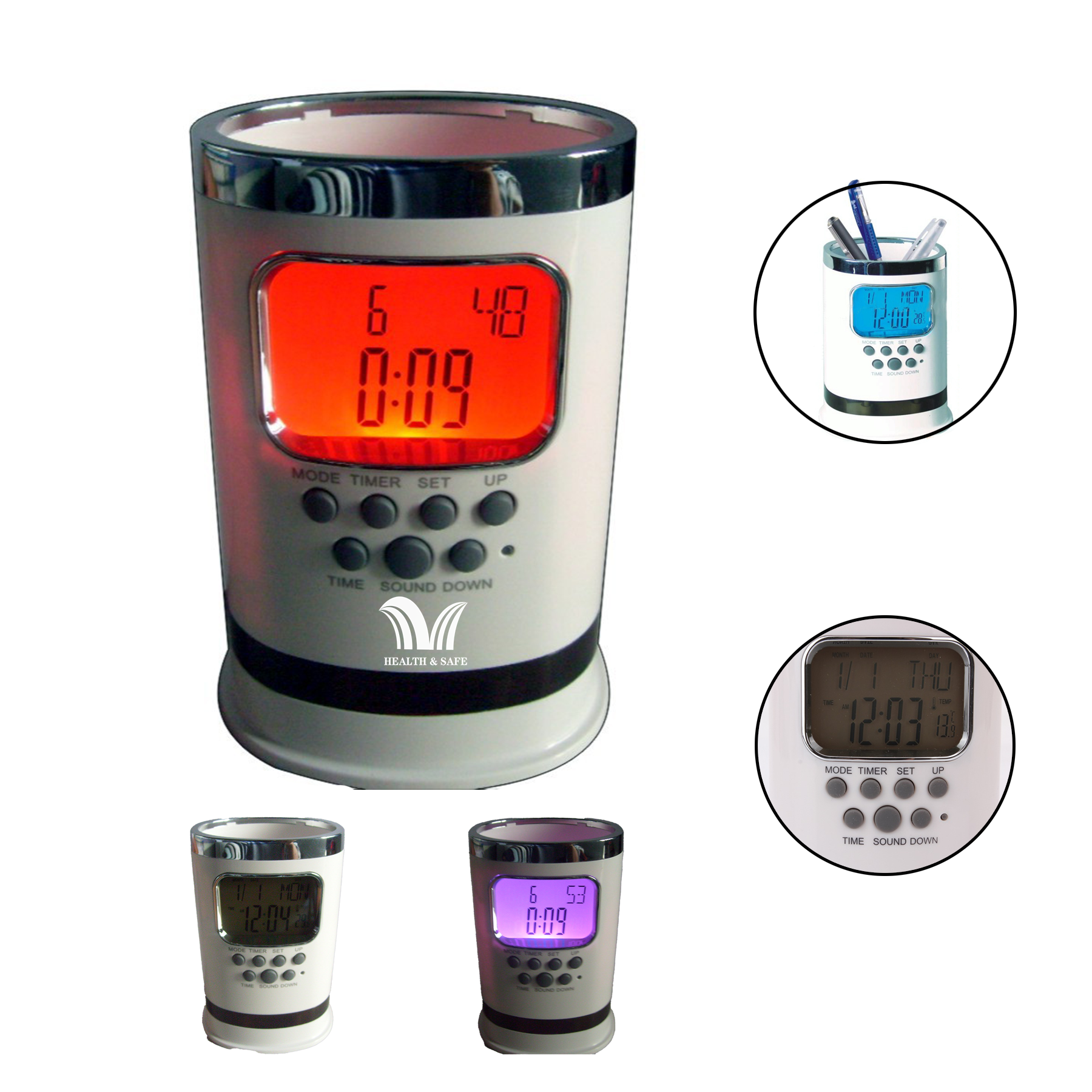 LED Desk Digital Alarm Clock Pen Holder 1