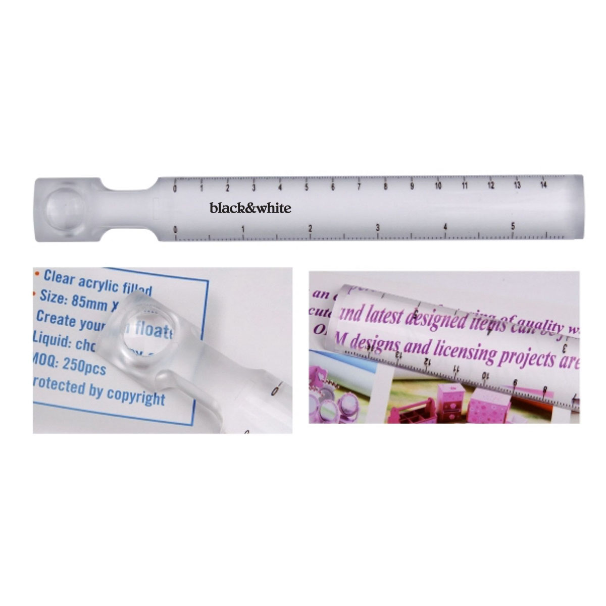 Acrylic Clear Ruler with Magnifier – 6" / 15cm Dual Measurement 15