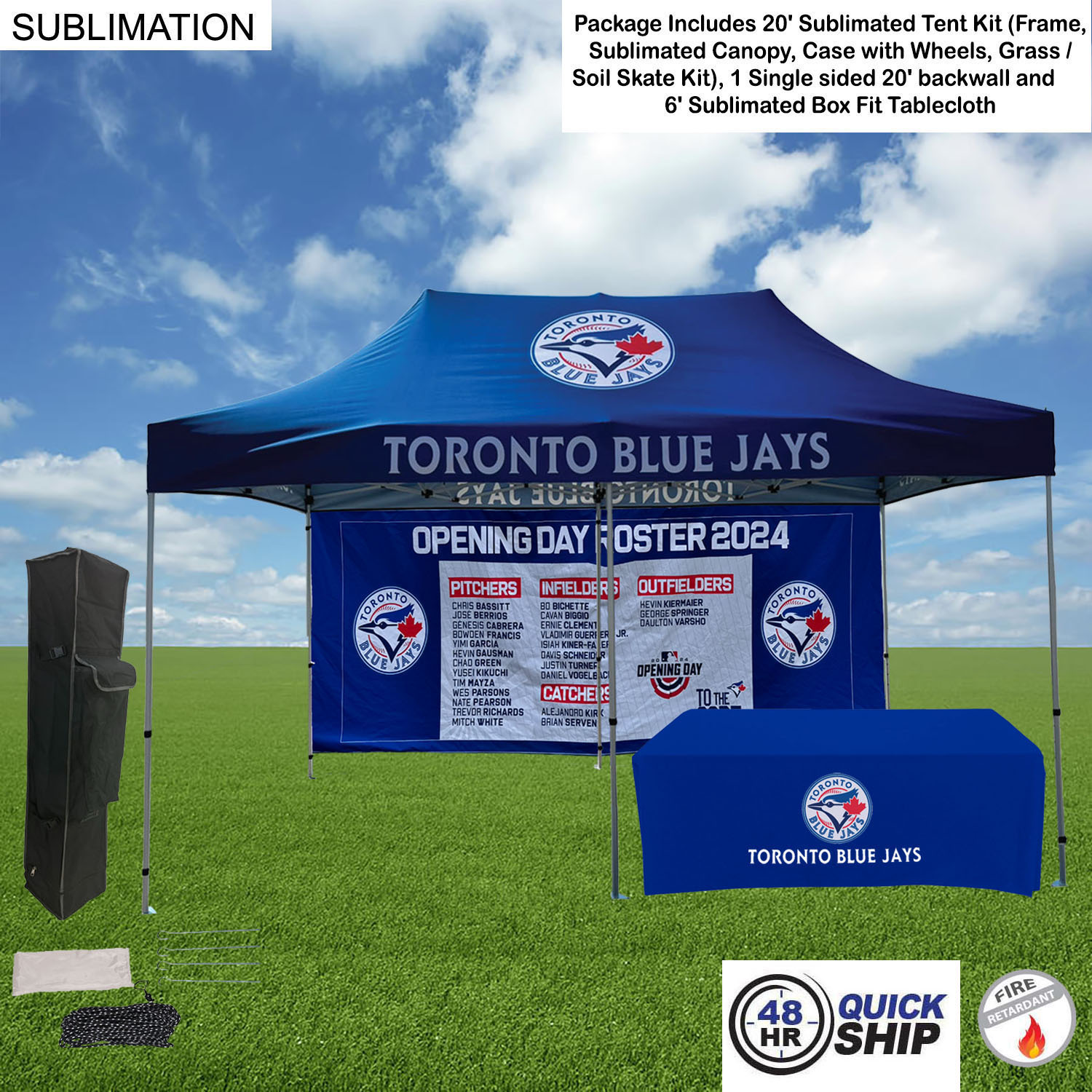 48 Hr Quick Ship - Deluxe Event Package, 20' Sublimated Tent, 20' backwall, 6' Box Fit Tablecloth 21