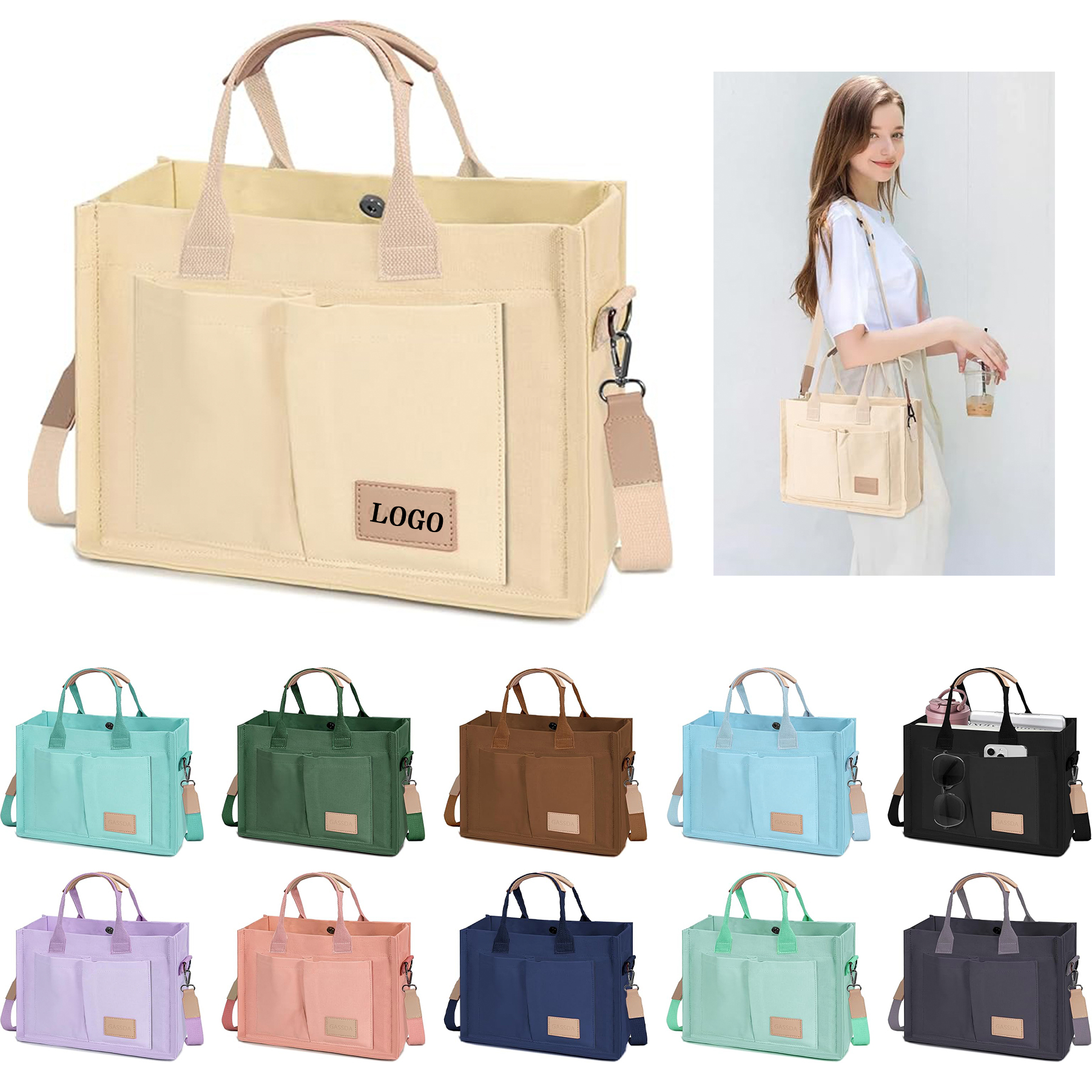 Canvas Single Shoulder Handbag, custom tote bag with logo imprint 5