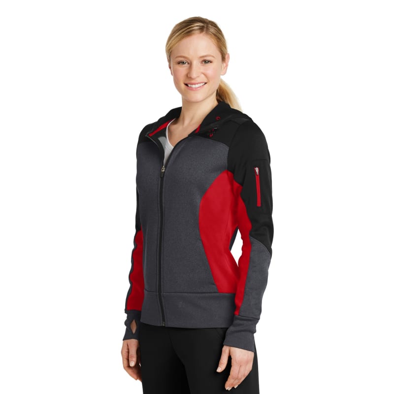 Sport-Tek Women's Tech Fleece Colorblock Full-Zip Hooded Jacket. 23