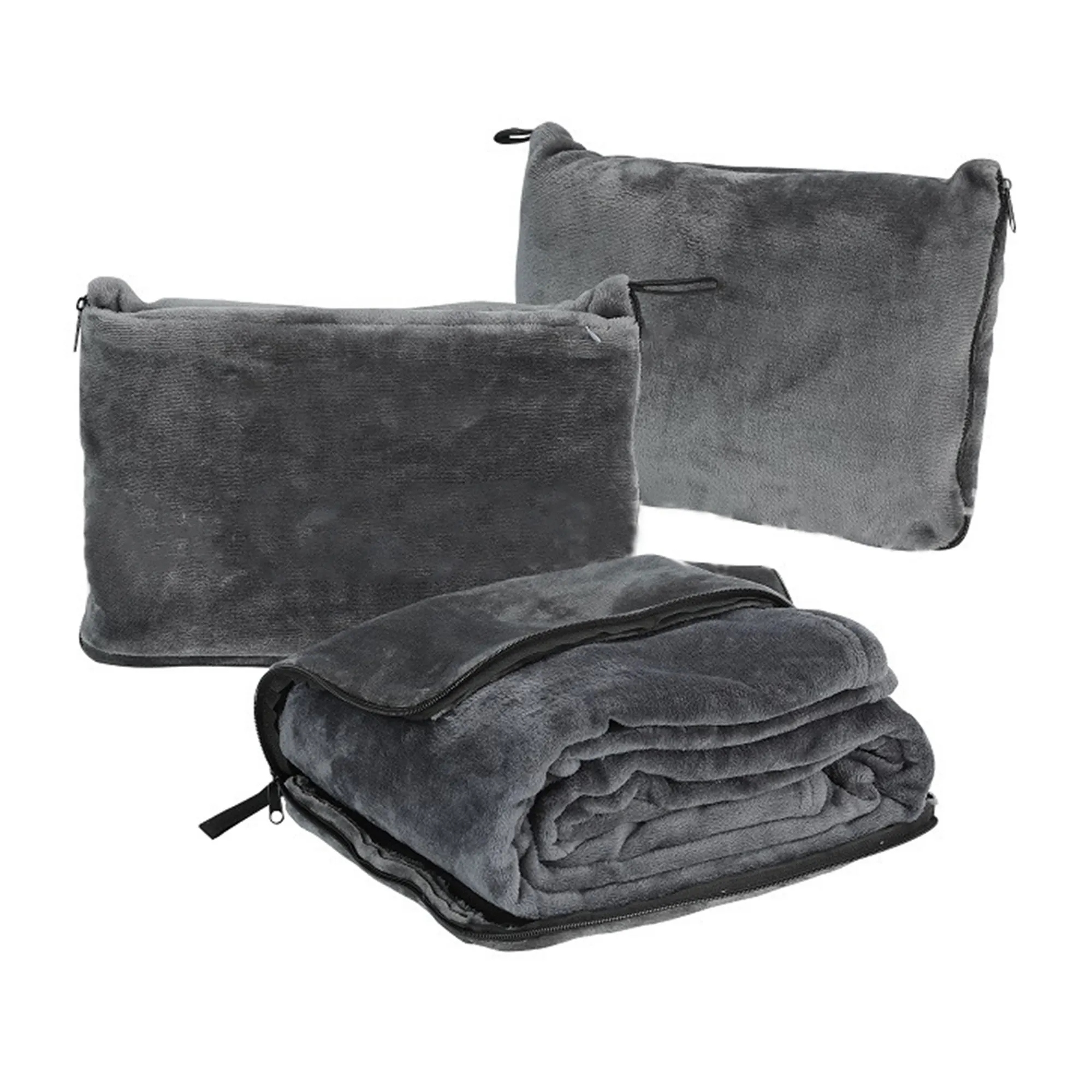 MOQ 30 Flannel Folding Travel Pillow Zipper Blanket 2
