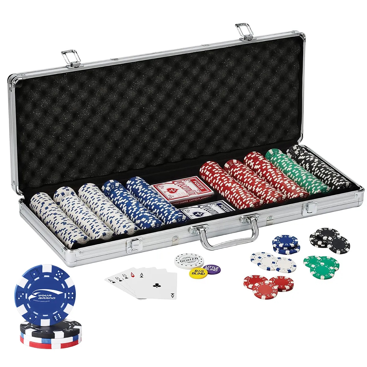 500 Striped Dice Chips Poker Set With Aluminum Case 2