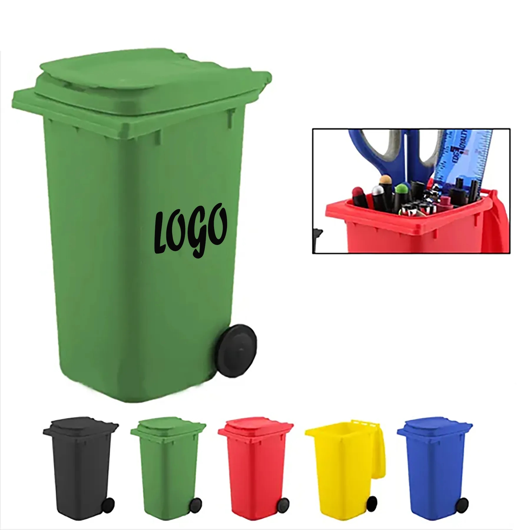 Mini Trash Can Pen Holder with Lid and Wheels 3