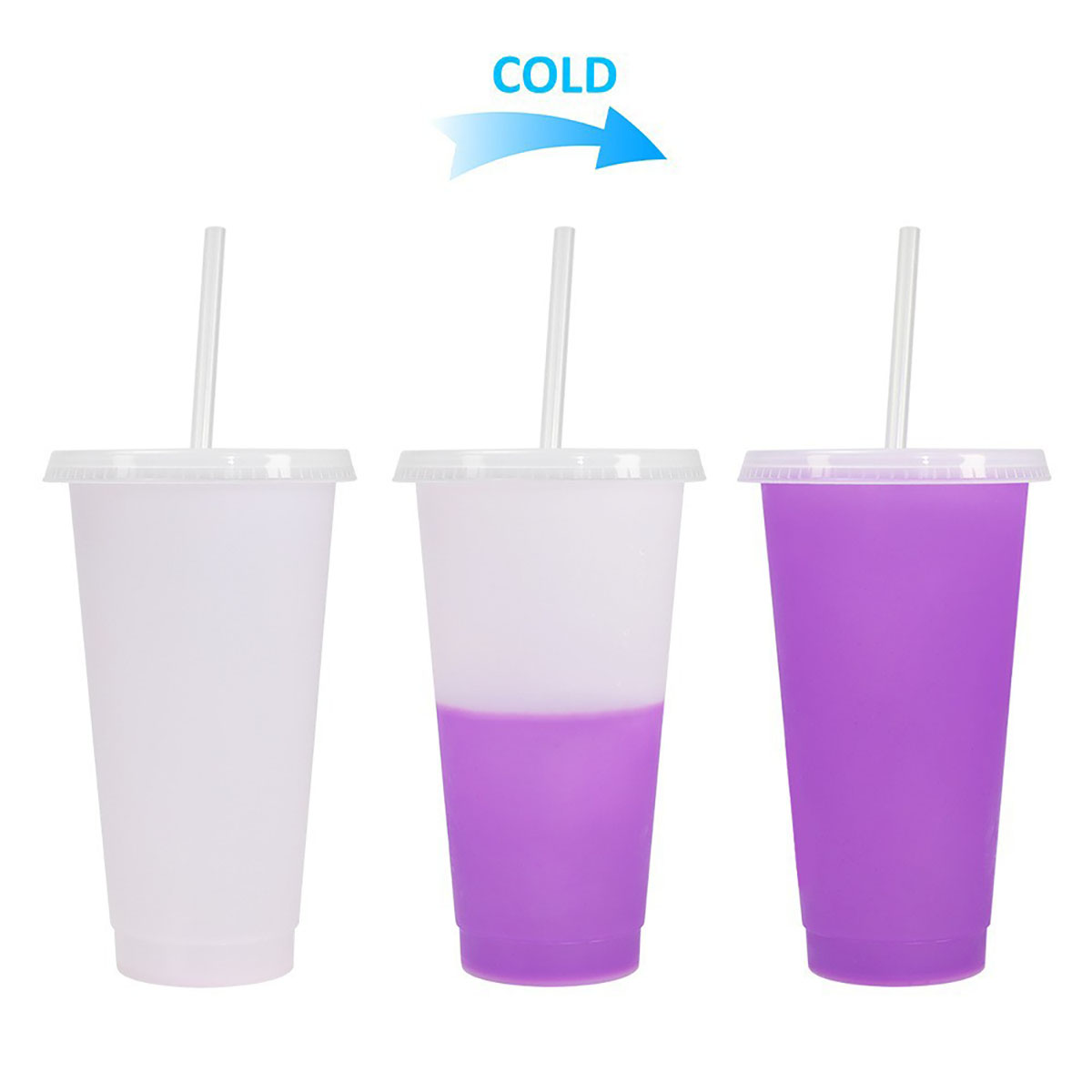 24Oz. Cold Color Changing With Lids and Straws Plastic Cups 4