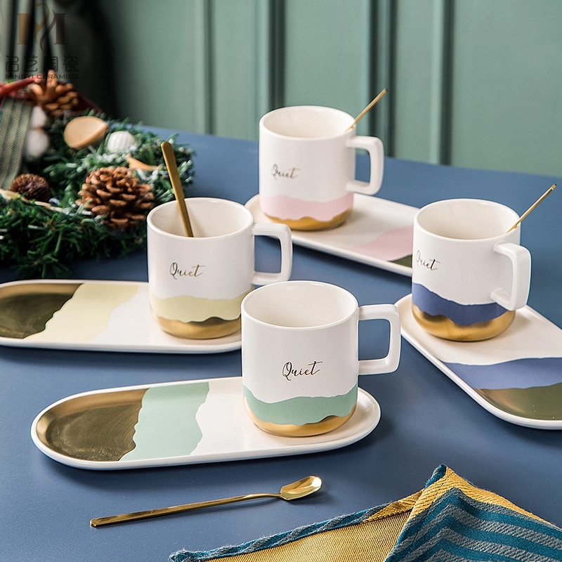 Custom 9 oz Ceramic Coffee Mug Saucer Set 8