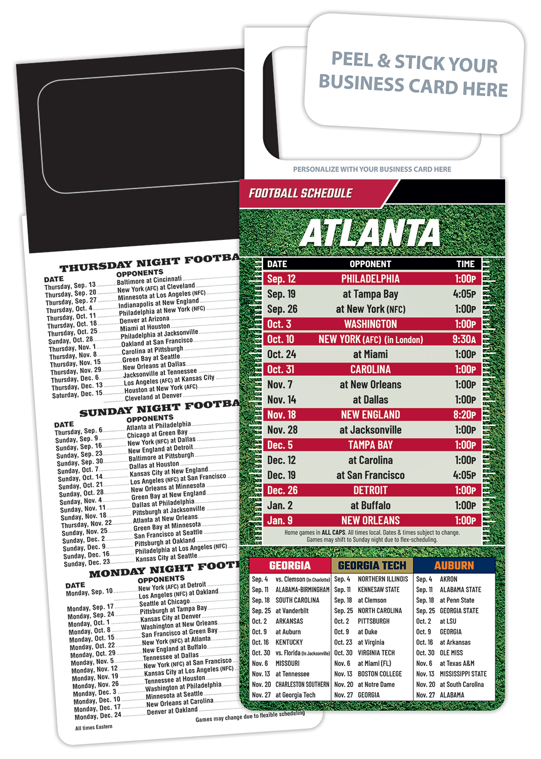Pro Football Schedule Magnet - Peel and Stick Business Card (3.5x9)
