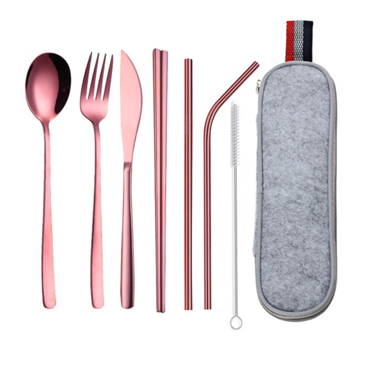 Portable 7 pcs Stainless Steel Cutlery Set w/Felt Bag 4