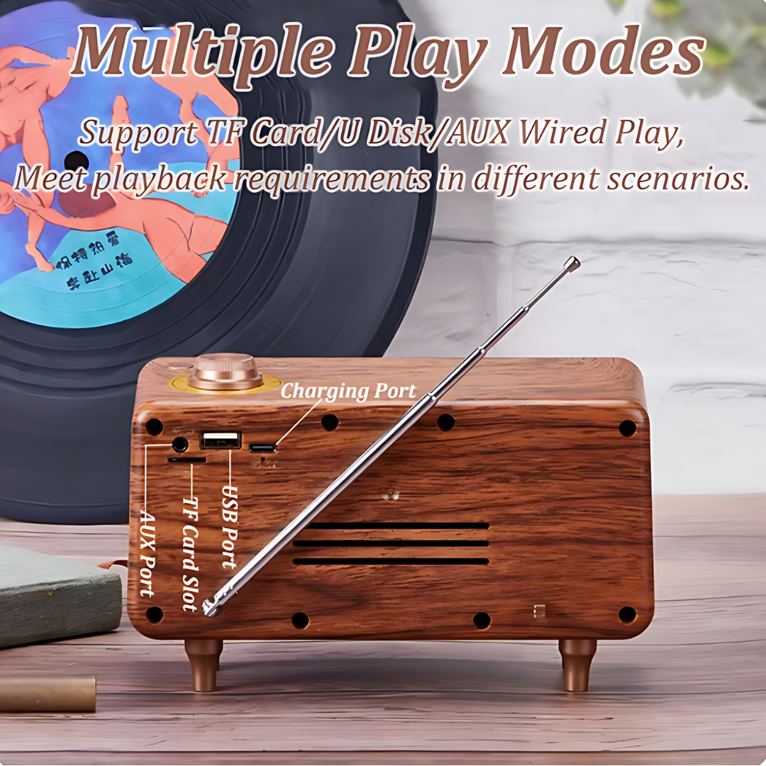 SonicWave Retro Bluetooth Speaker with USB, TF Card, AUX & FM Radio 5