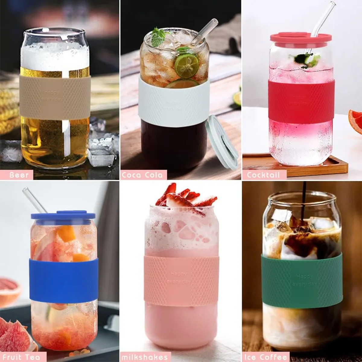 16oz Can Shaped Glass Cups with Silicone Sleeve 5