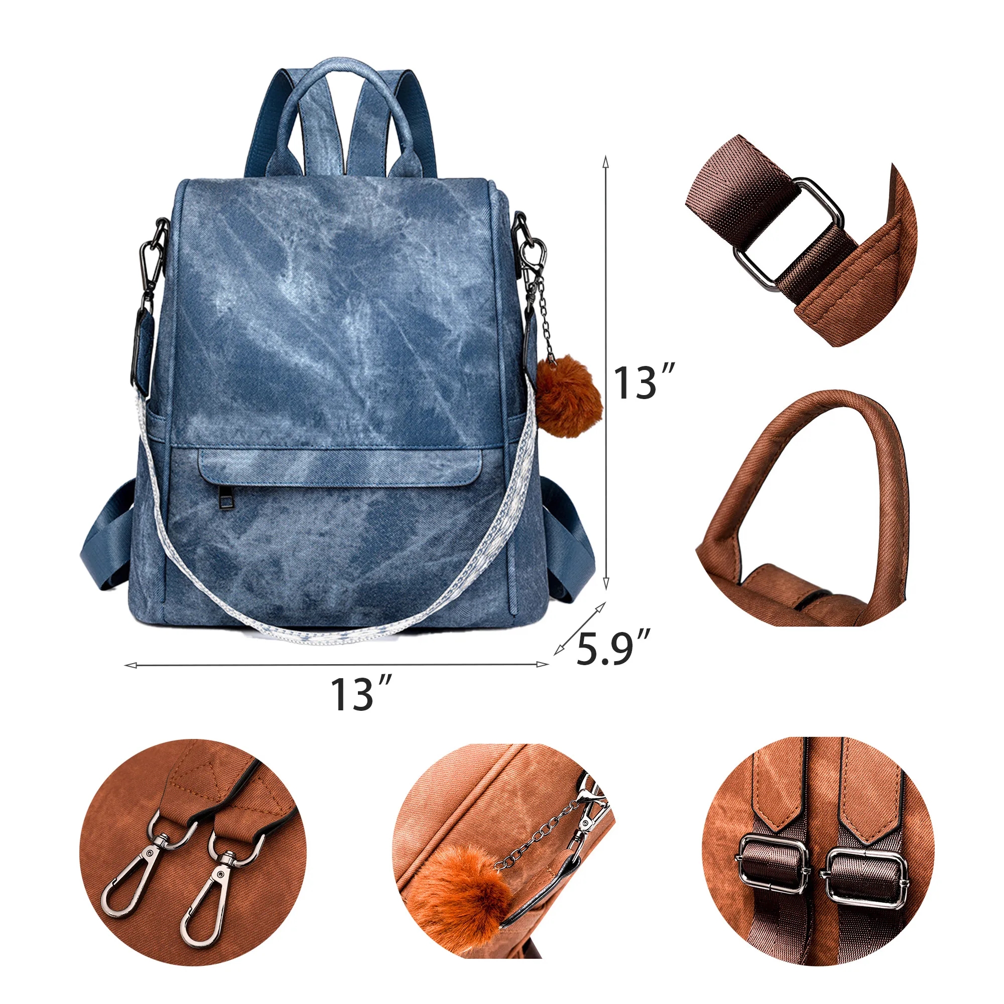 PU Leather Convertible Backpack 7