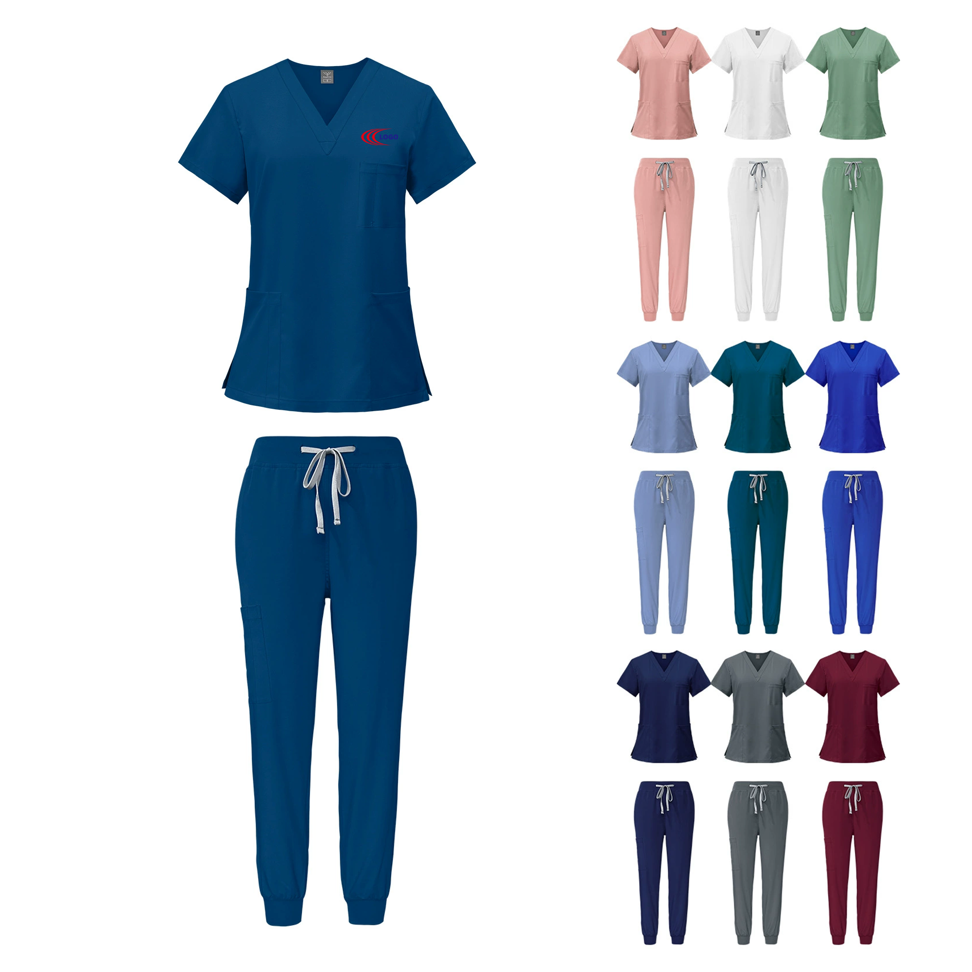 V-Neck Medical Scrub Set with Straight Pants 2