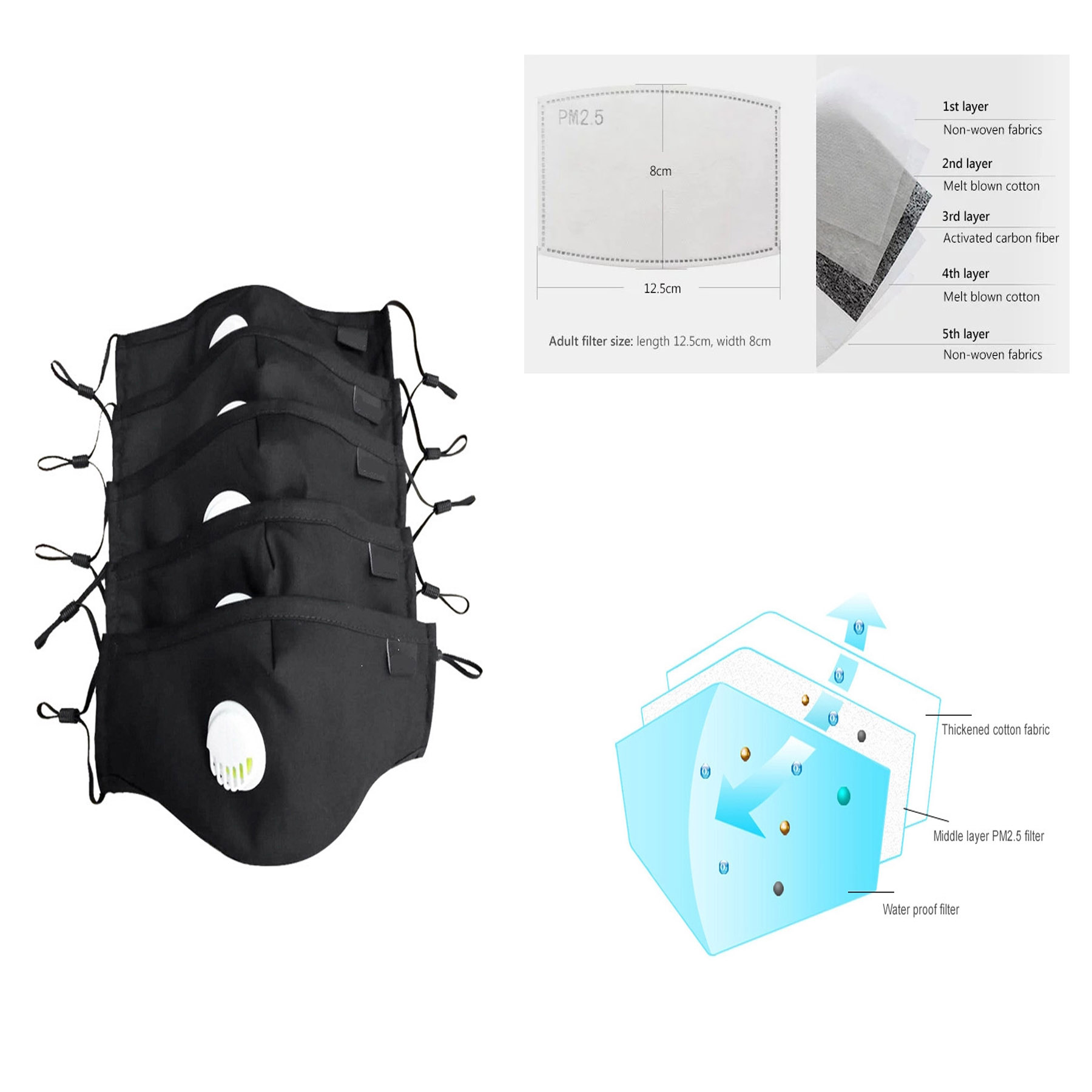 Dust Mask Anti Pollution Mask PM2.5 Activated Carbon Filter 1