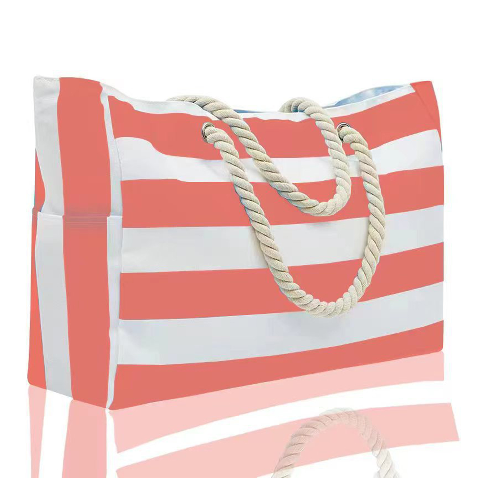 MOQ20 Striped Canvas Beach Tote With Rope Handle 11