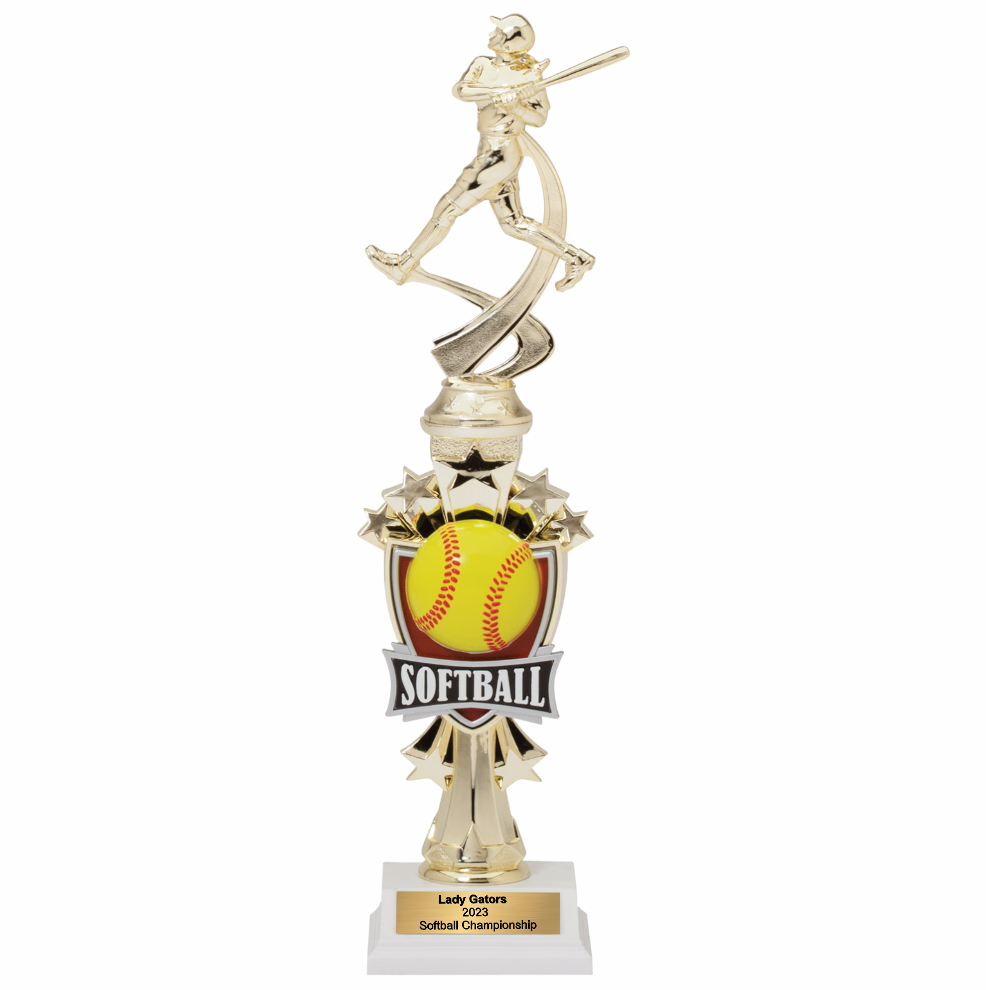 14" Assembled Female Softball Trophy w/ White Base 5