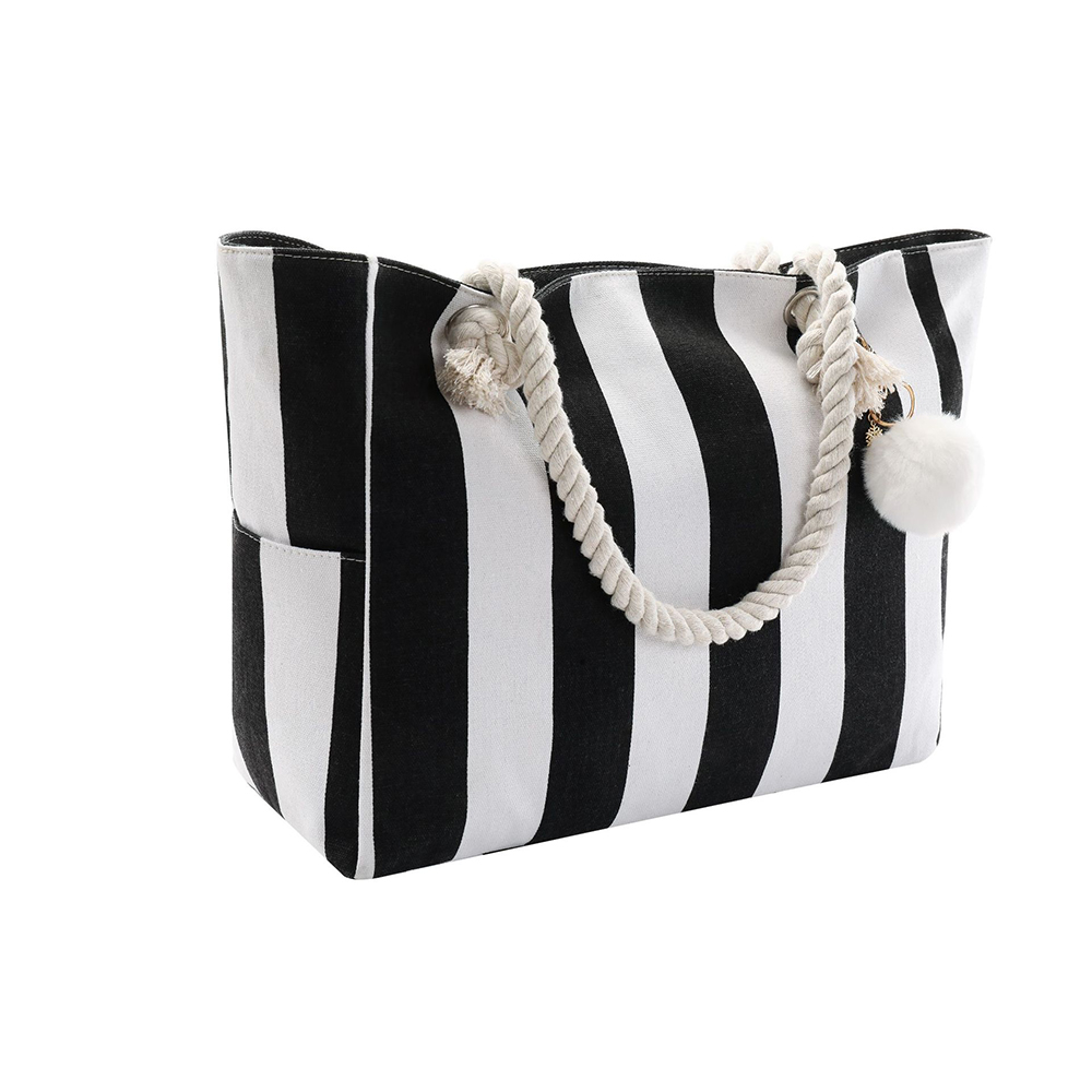 Large Canvas Striped Beach Bag, custom tote bag with logo imprint 5