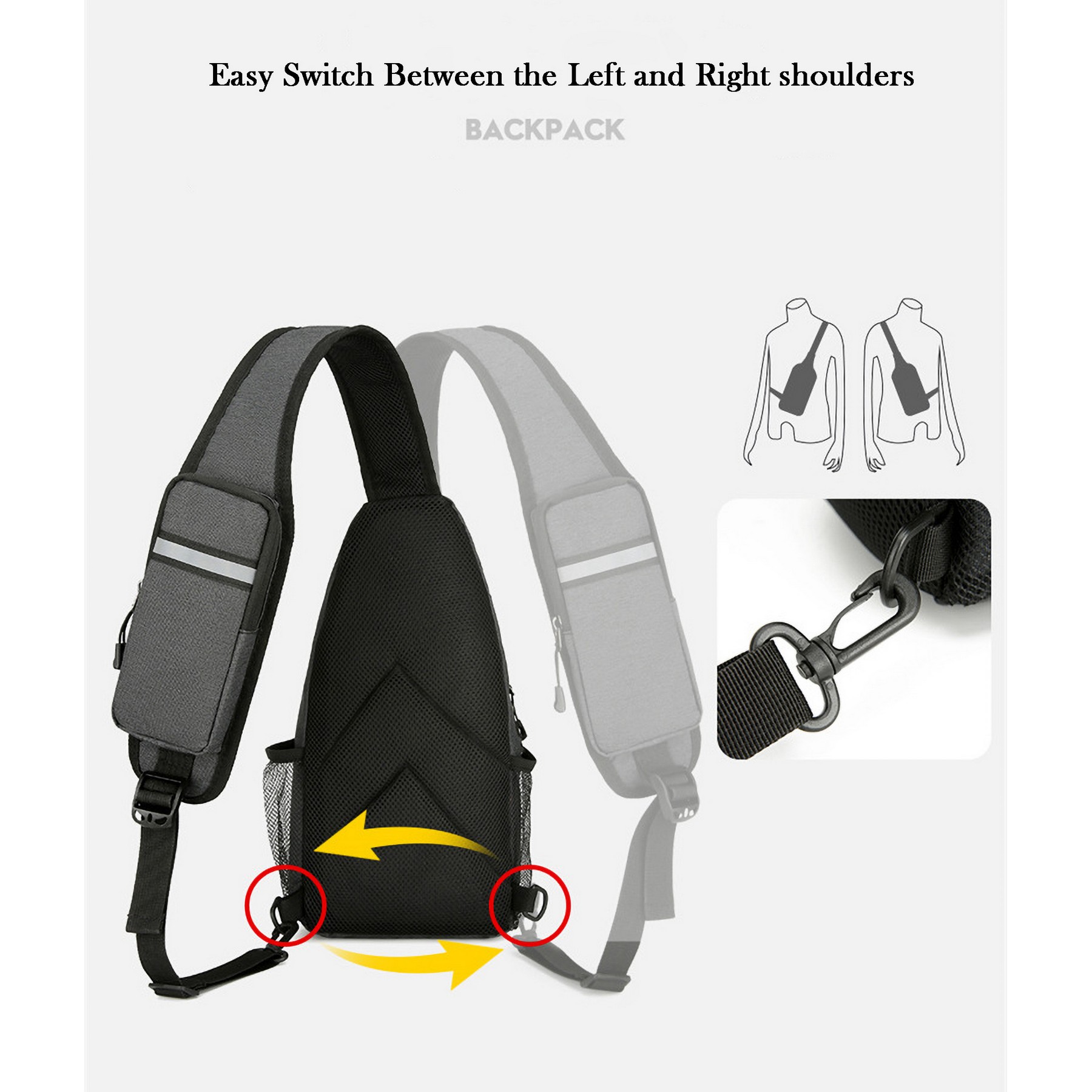 Crossbody Sling Backpack, Travel Hiking Chest Bag Daypack 8