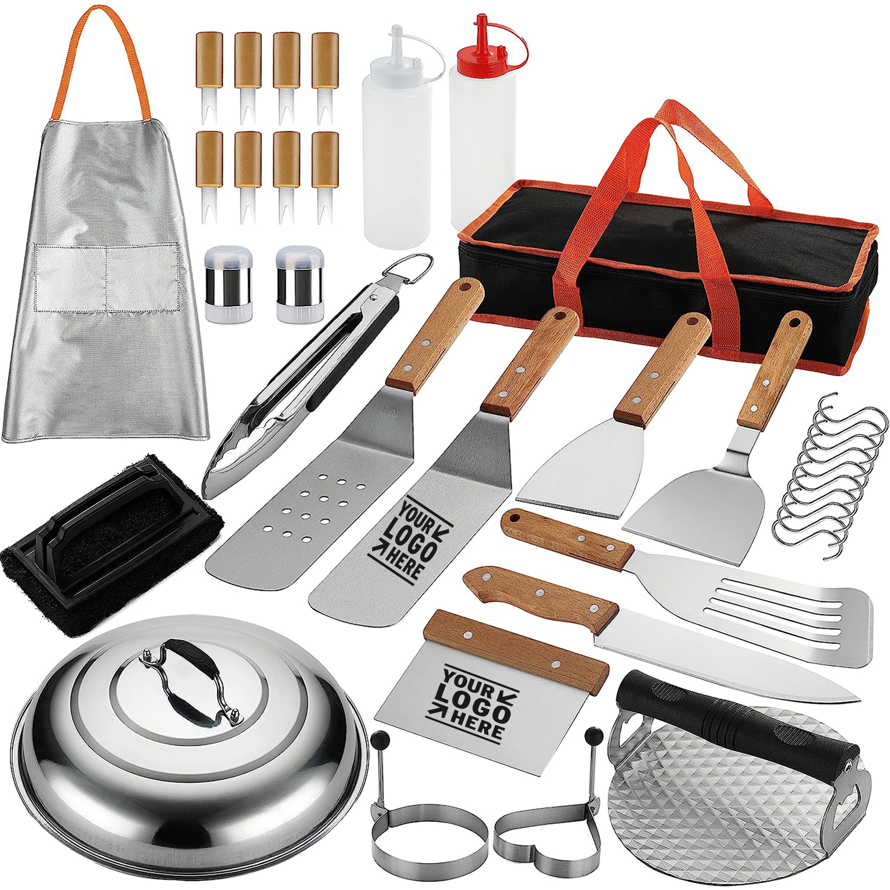 37 Pcs Flat Top Griddle Tools Set with Long Short Spatulas Scraper Basting Cover 2