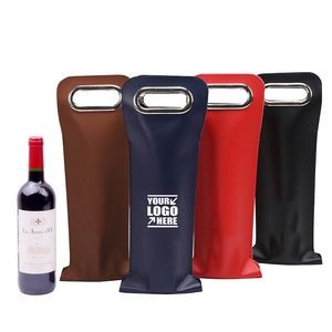 Elegant PU Leather Wine Bag With Metal Handles, custom tote bag with logo imprint 6