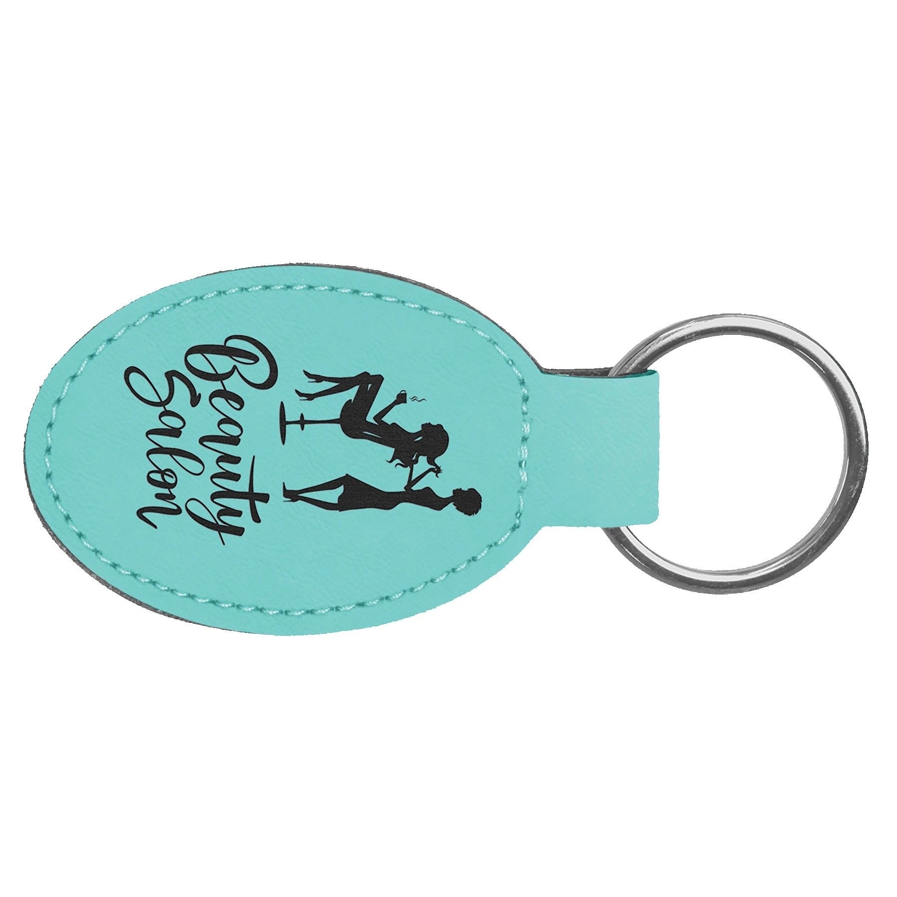 Teal Blue Laserable Leatherette Oval Keychain (3" x 1 3/4") 1