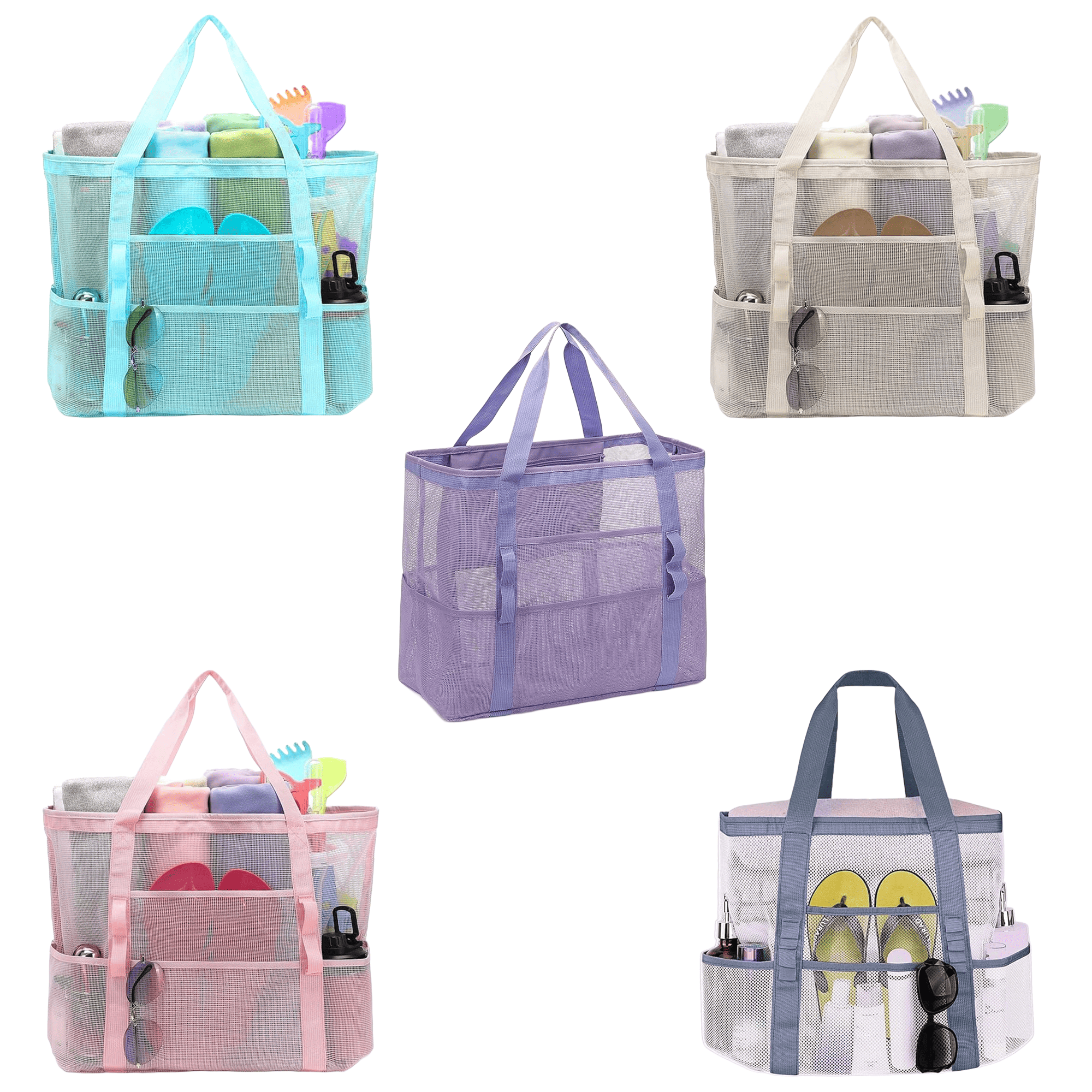 Multi-Pockets Large Mesh Beach Tote Bag 2