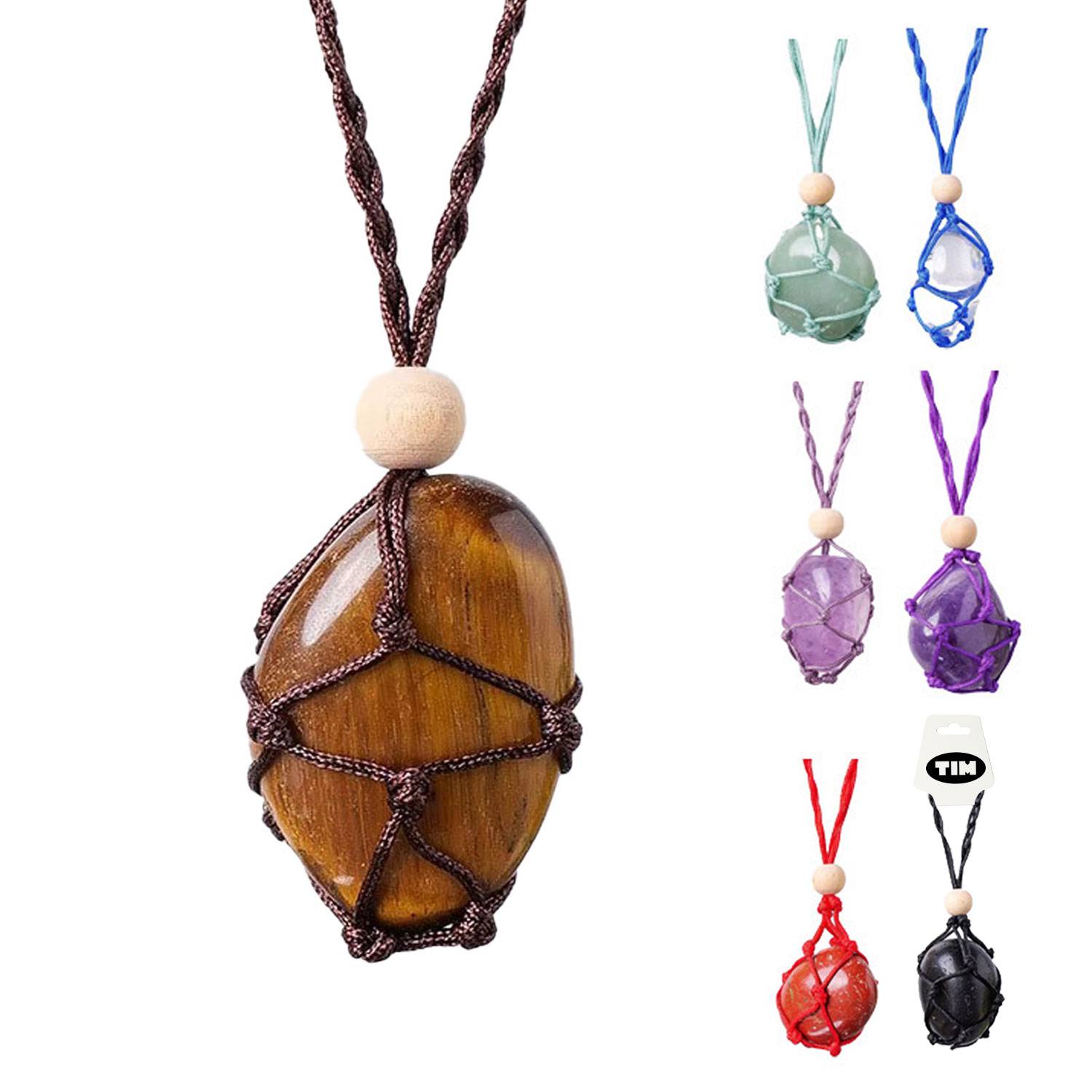Natural Handcraft Tumble Stone Crystal Pendant Necklace 7