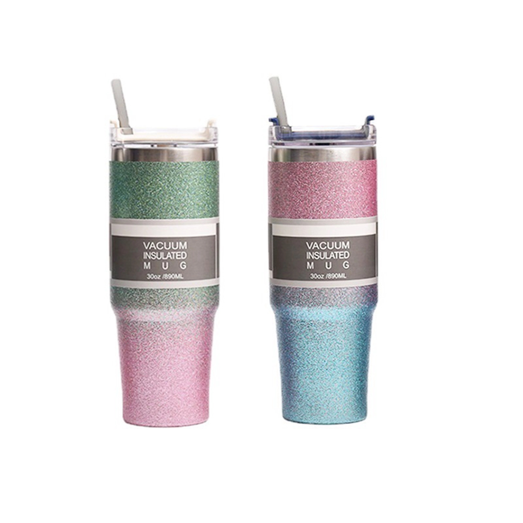 30oz Double Wall Glitter Coffee Tumbler with Straw & Lid 13