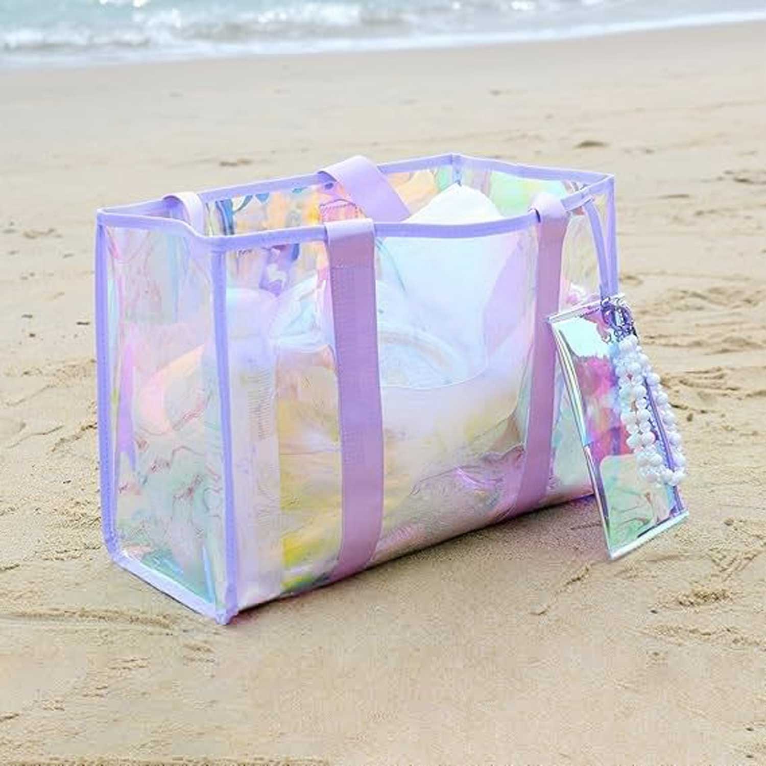 Waterproof Rainbow Transparent Women's Large Beach Tote Bag 9