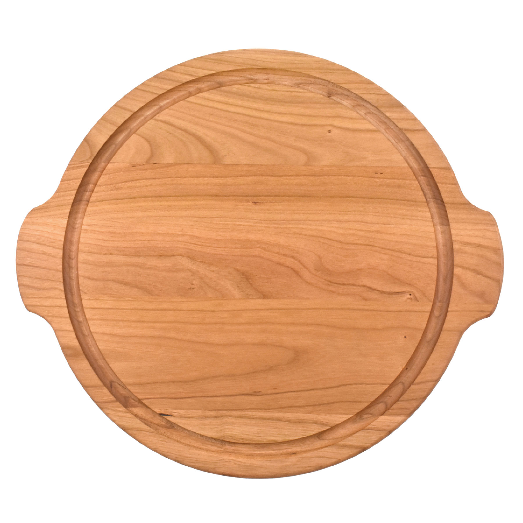 12" Cherry Round Cutting Board w/ Juice Groove & Handles 3