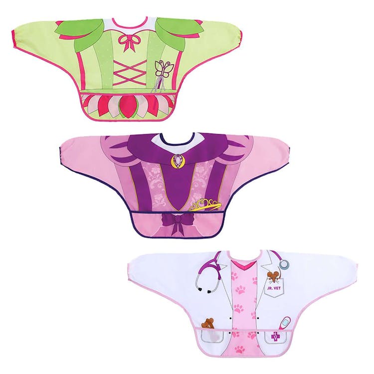 Baby Bib Smocks - Pink Food & Fun Characters with Sleeves 2