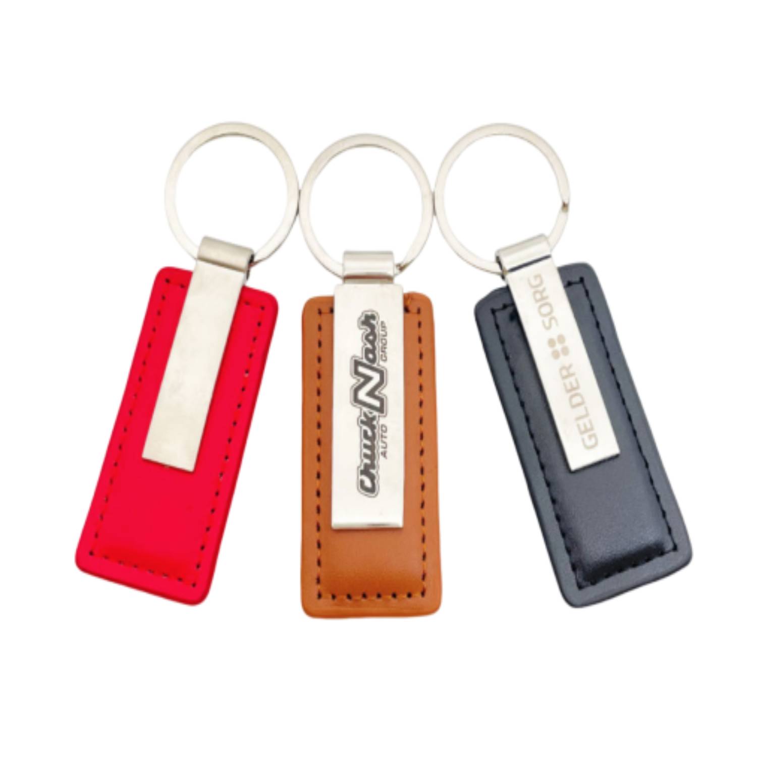 Silver Metal PU Leather Rectangular Keychain 6