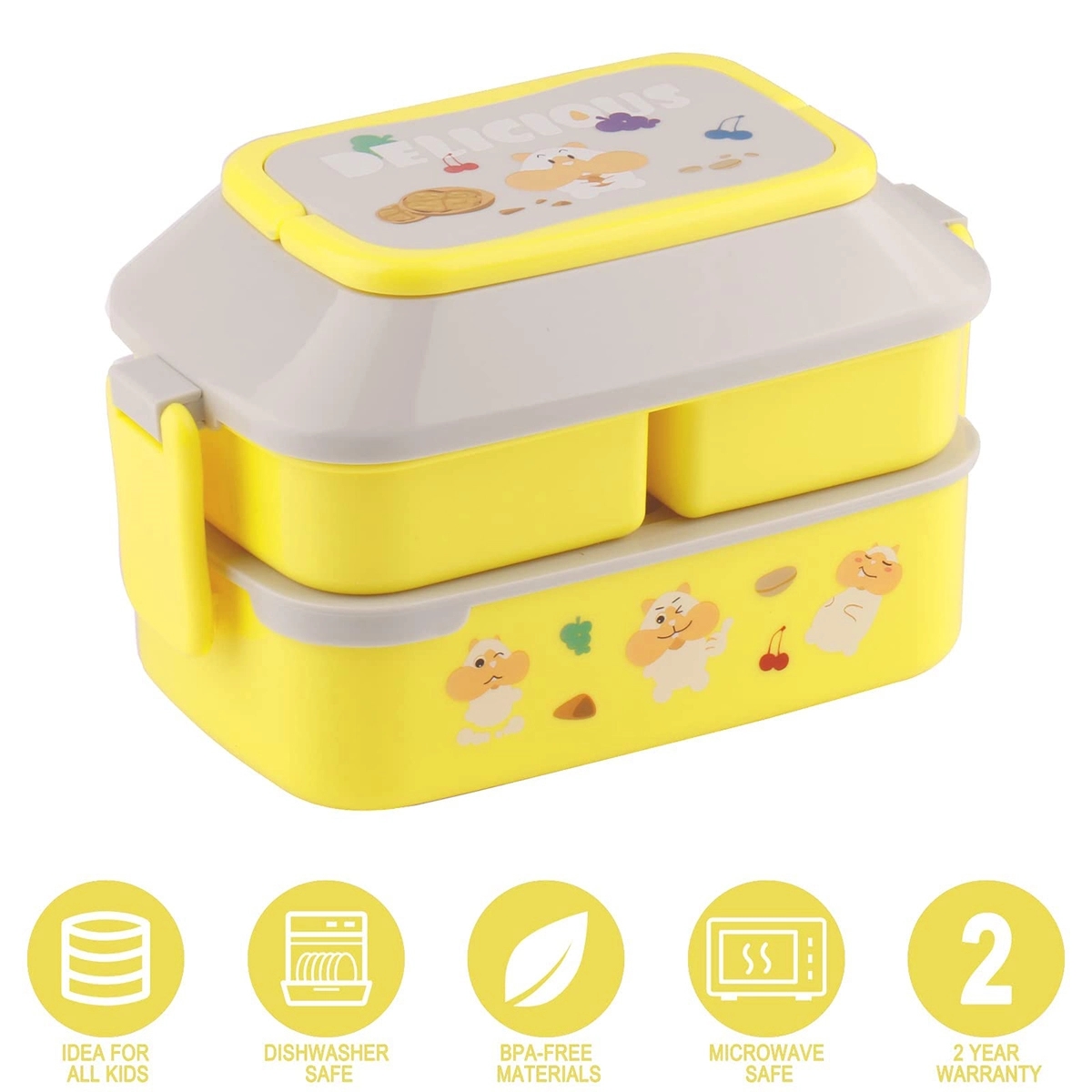 3 Compartment Stackable Bento Box With Handle Leak-Proof 4