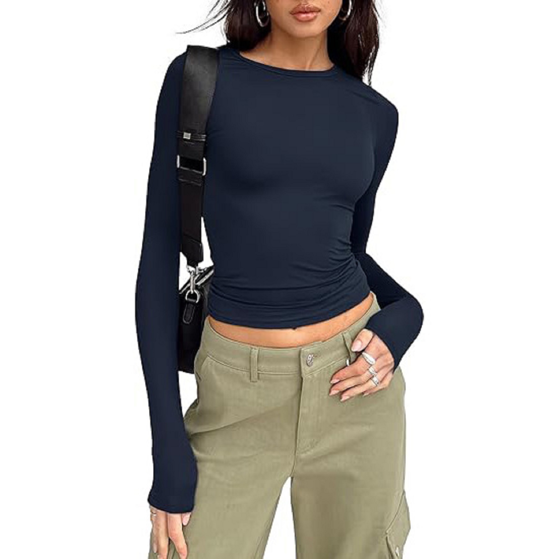 Women's Long Sleeved Shirt Basic Crop Top Tight Fit 8