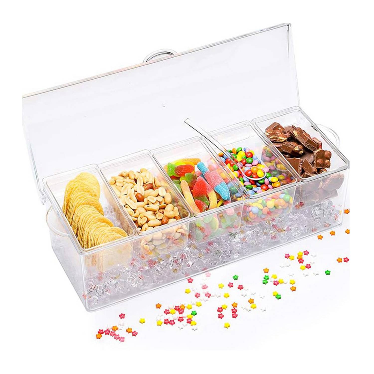 5-Compartment Clear Chilled Condiment Server w/ Lid 4