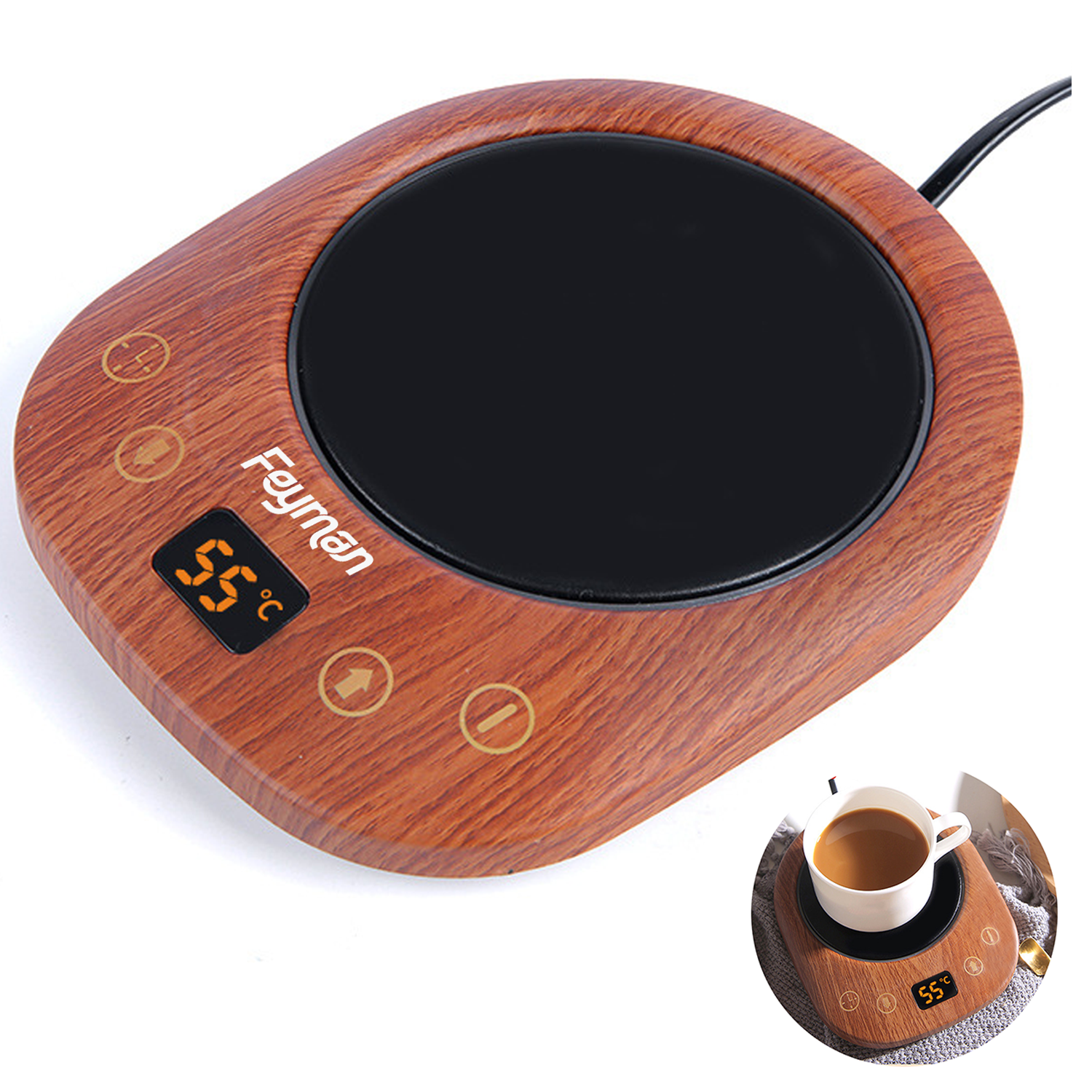 20W Wood Grain USB Coffee Mug Warmer 3