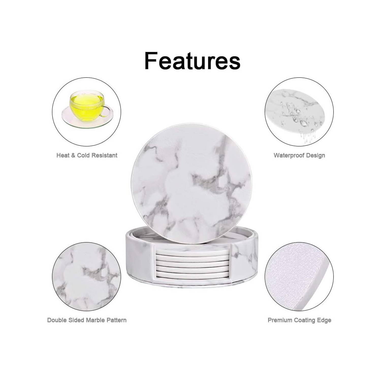 4" Pu 6pcs Set Home Tabletop Protection Drink Coasters 3