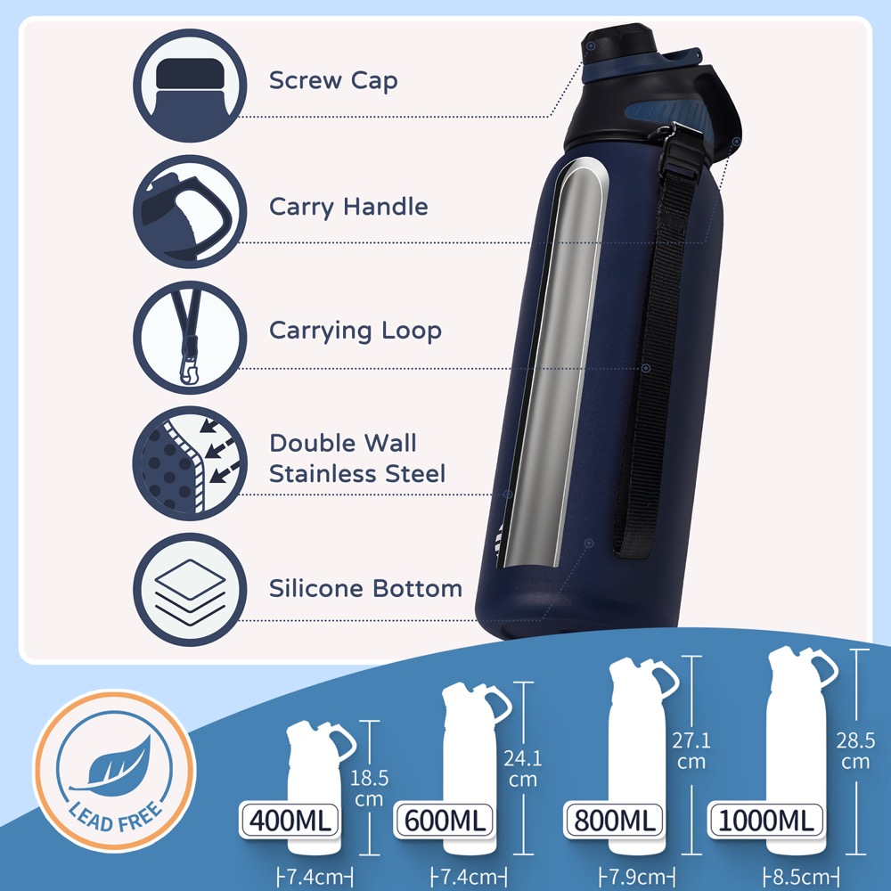 34oz. S/S insulated sports water bottle with spout lid 7