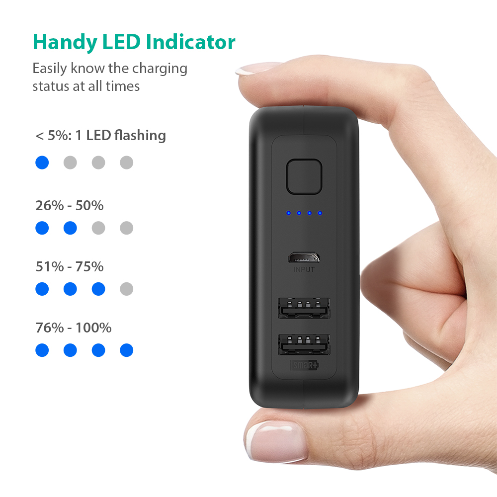 RAVPower Power Bank with Dual USB Wall Charger - 6700mAh 7