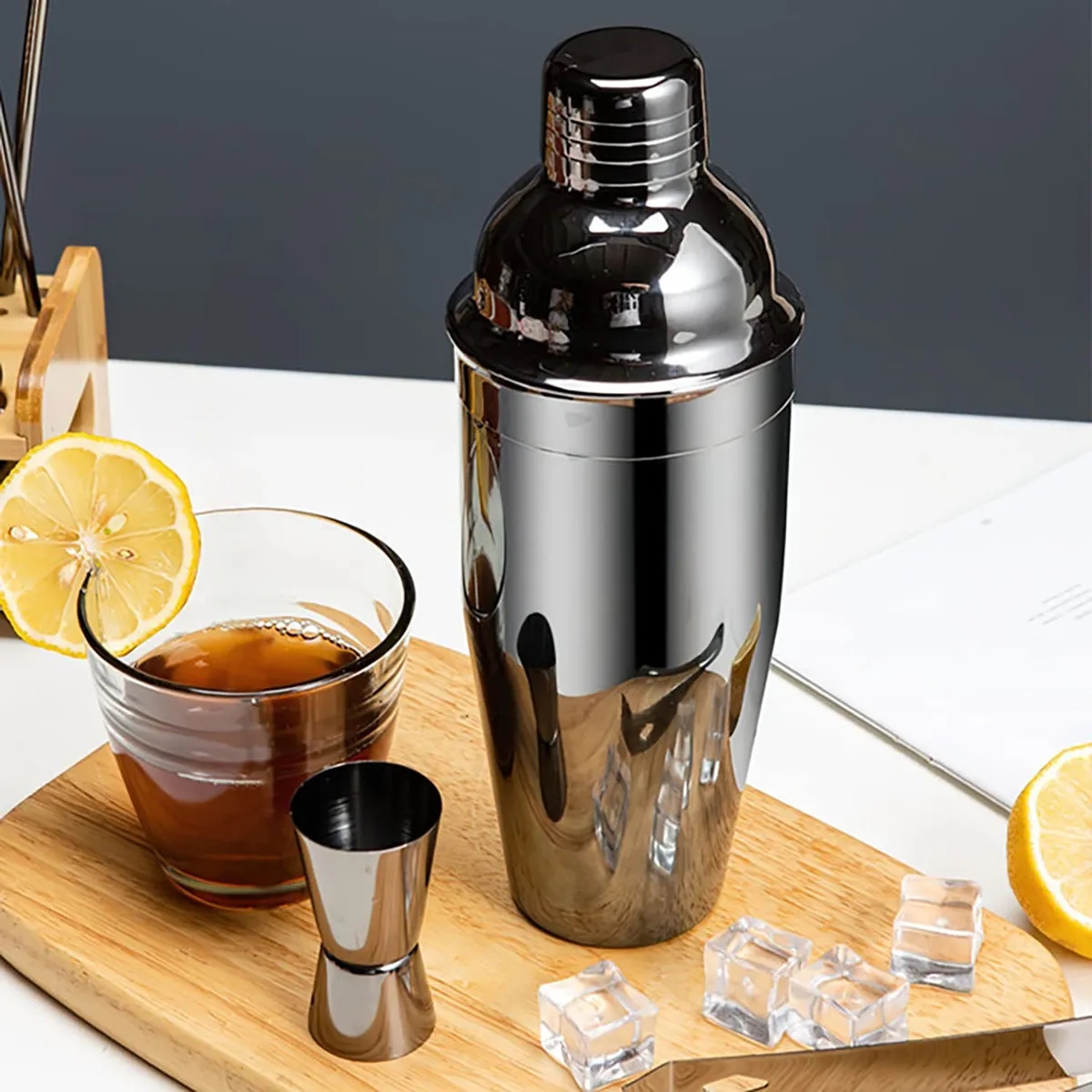 11pcs Cocktail Bartender Shaker Set with Bamboo Stand 5
