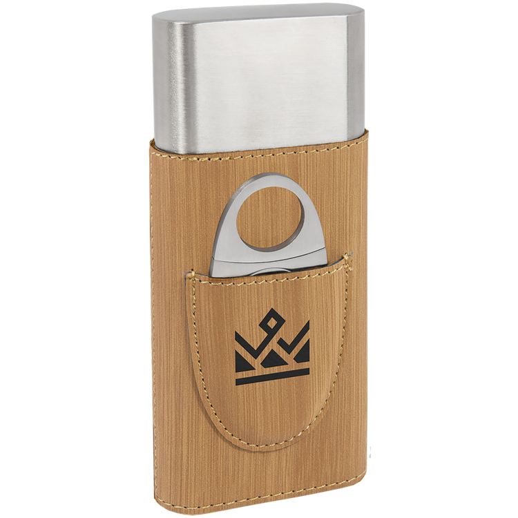 Bamboo Leatherette Cigar Case with Cutter 3
