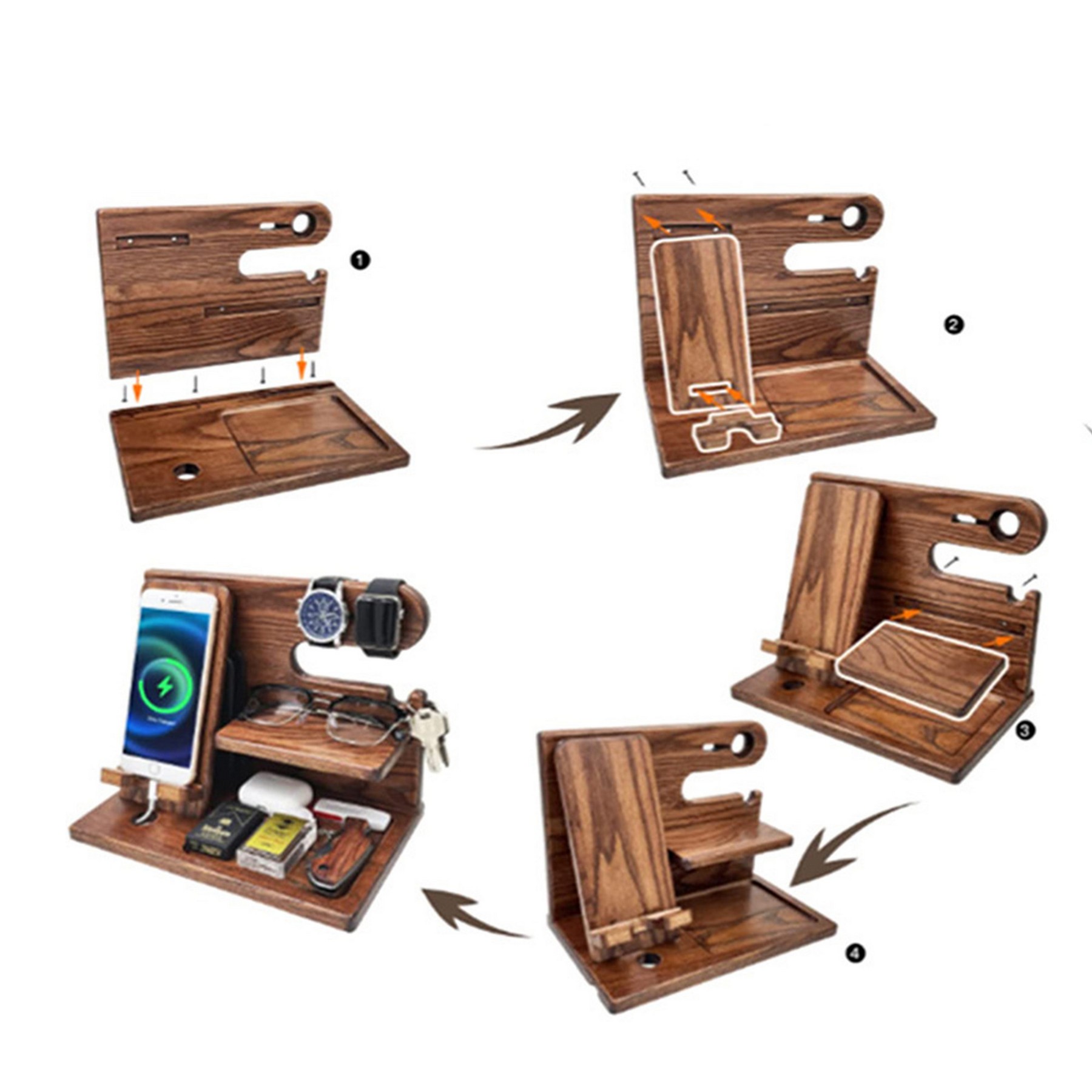 Detachable and Assembled Wooden Phone Stand and Storage Rack 6