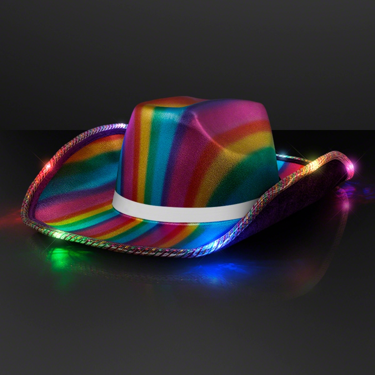 Light Up Cowboy Shiny Rainbow Hat w/ White Band 1
