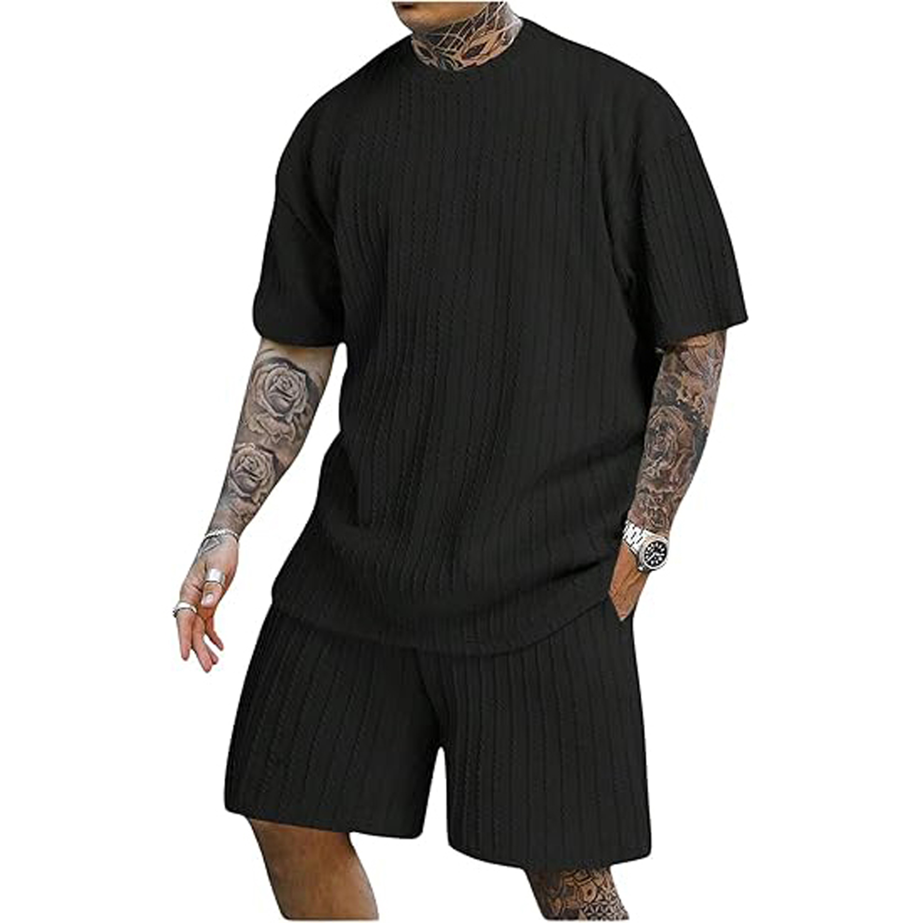 Men's Short Sleeve Crew Neck T Shirt Shorts Set 7
