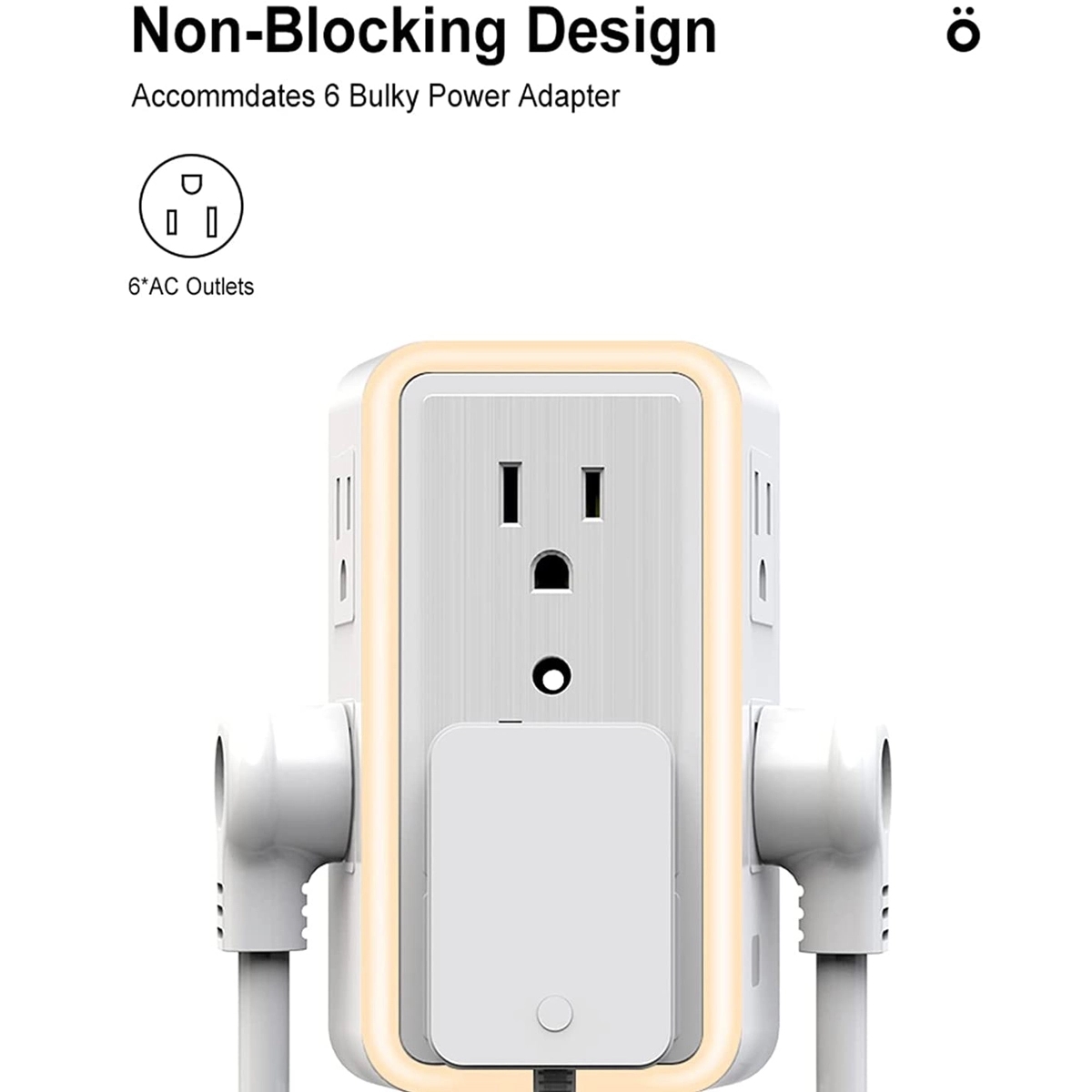 Multi Plug Outlet with 6-Outlet 2 USB Port And Night Light 3
