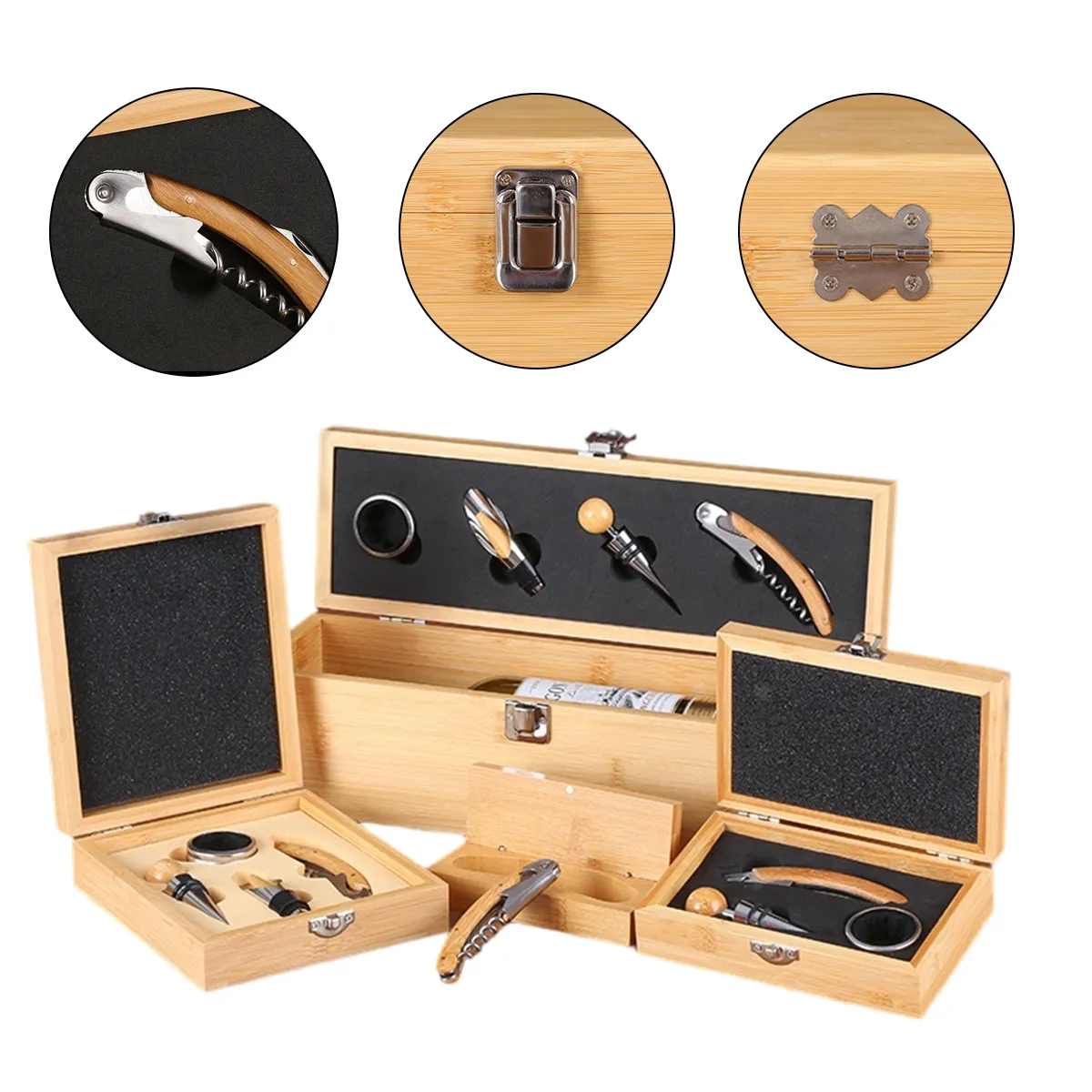 Wooden Box Wine Accessory Gift Set 1