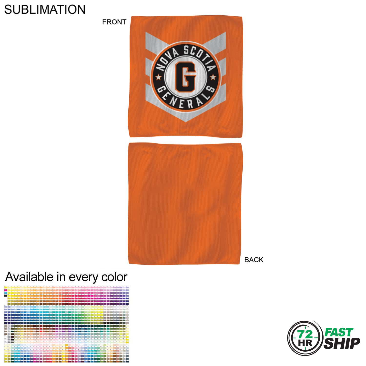 72 Hr Fast Ship - Colored Microfiber Dri-Lite Terry Skate, Cooling, Rally Towel, 10x10, Sublimated 8