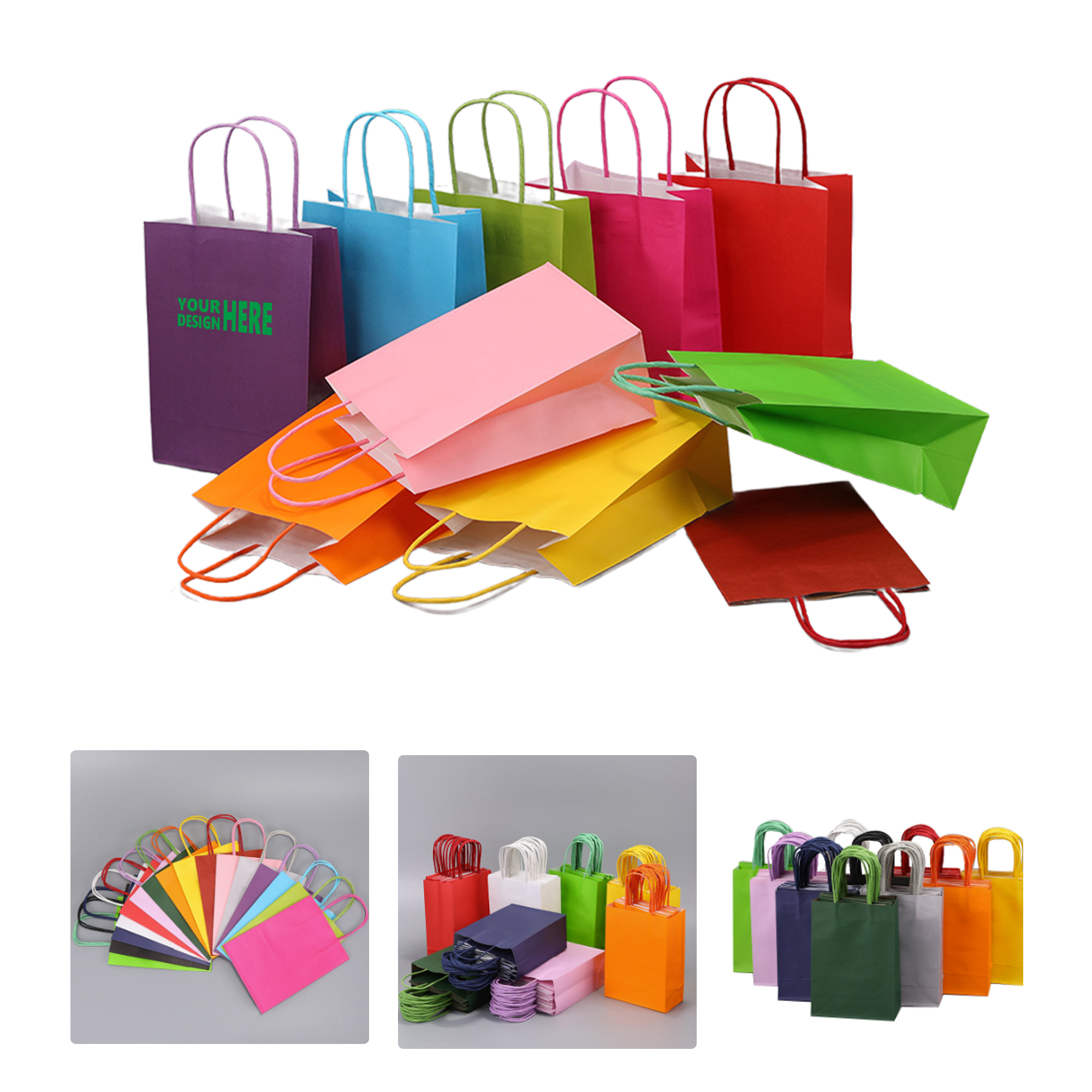 MOQ 50 Colorful Kraft Paper Bags Recyclable Tote Gift Packaging 2