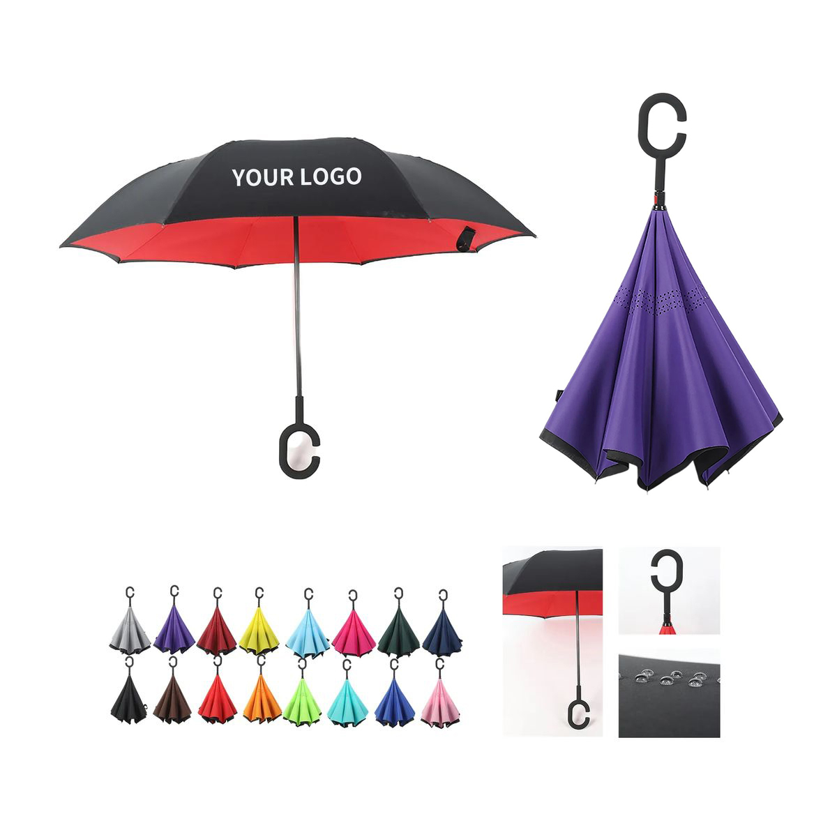 Pongee Inversion Umbrella with Drip Proof Reverse Design 10
