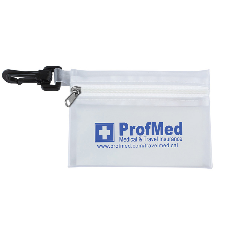 "LYON" 10 Piece First Aid Sun Kit in Translucent Zipper Pack with Plastic Carabiner Attachment 9