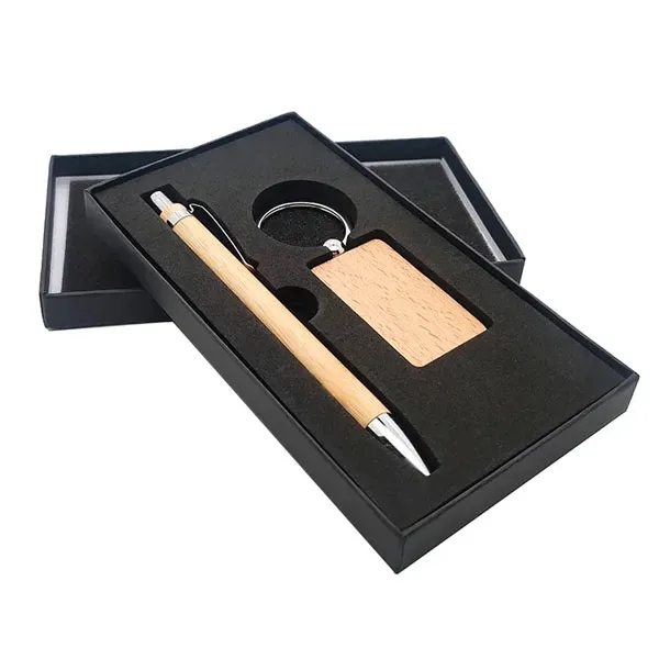 Bamboo Pen and Wooden Keychain Gift Set 2